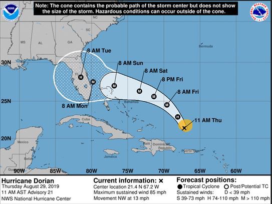 National Hurricane Center 11:00 track